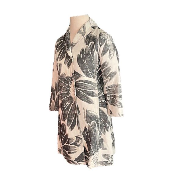 2008 Peachoo + Krejberg Black‎ And Cream Floral Print Dress Coat Size Small - Picture 6 of 9